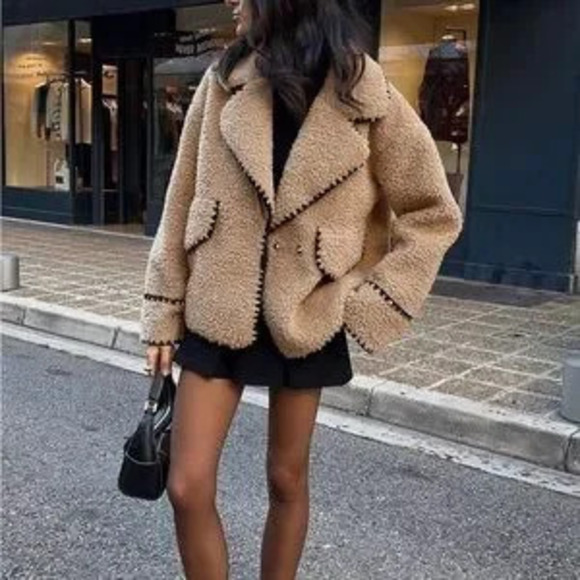 Jackets & Blazers - Stylish Tan Teddy Coat women oversized